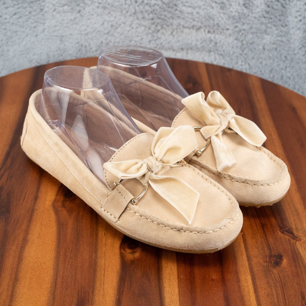 Ralph Lauren Women's Bayleigh Bow Driving Moc Flats Soft Tan Suede Sz 7.5 B